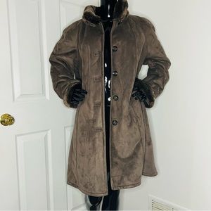 Gallery Suede Taupe Womens Faux Fur Lined Long Coat
